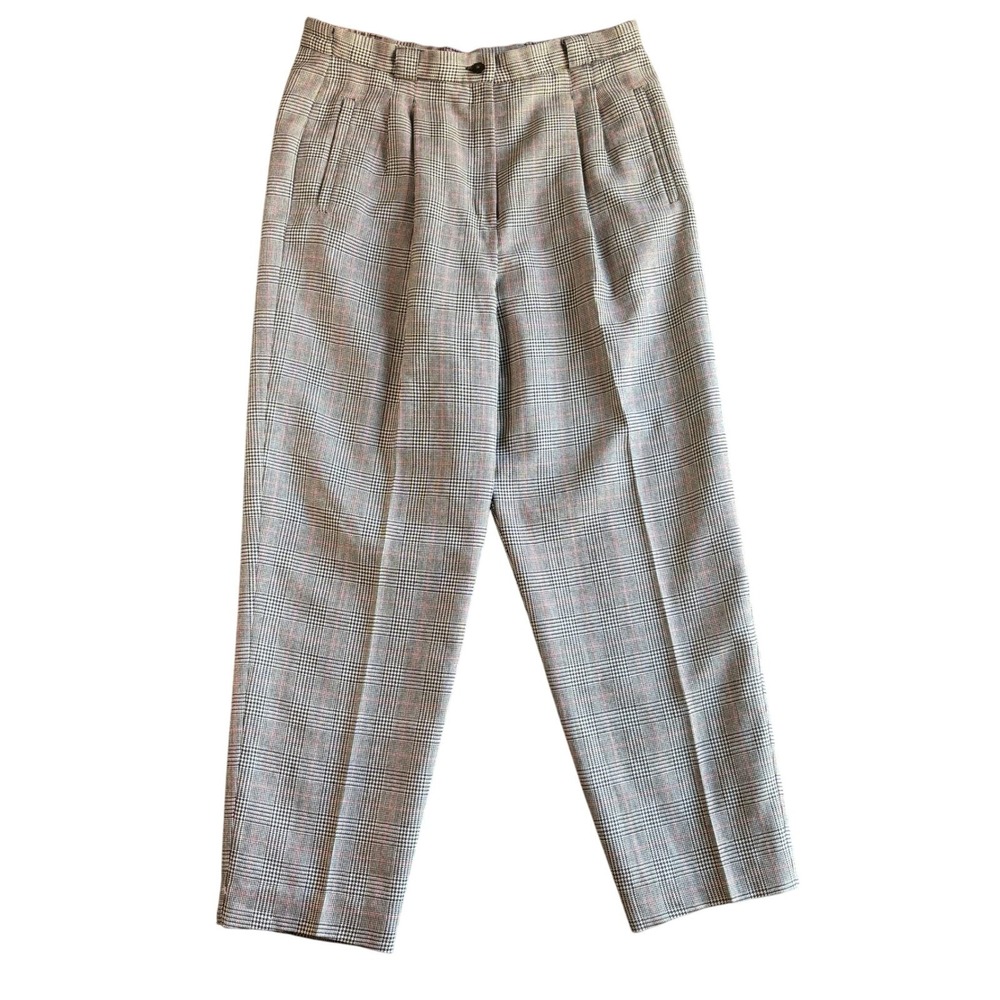 Requirements Wool Plaid Pants‎ Mens Size 10 Pleated Trousers Gray Red